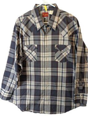 Ely Plains 2X Western Shirt Pearl Snap Gray Plaid Long Sleeve Cowboy Big Men